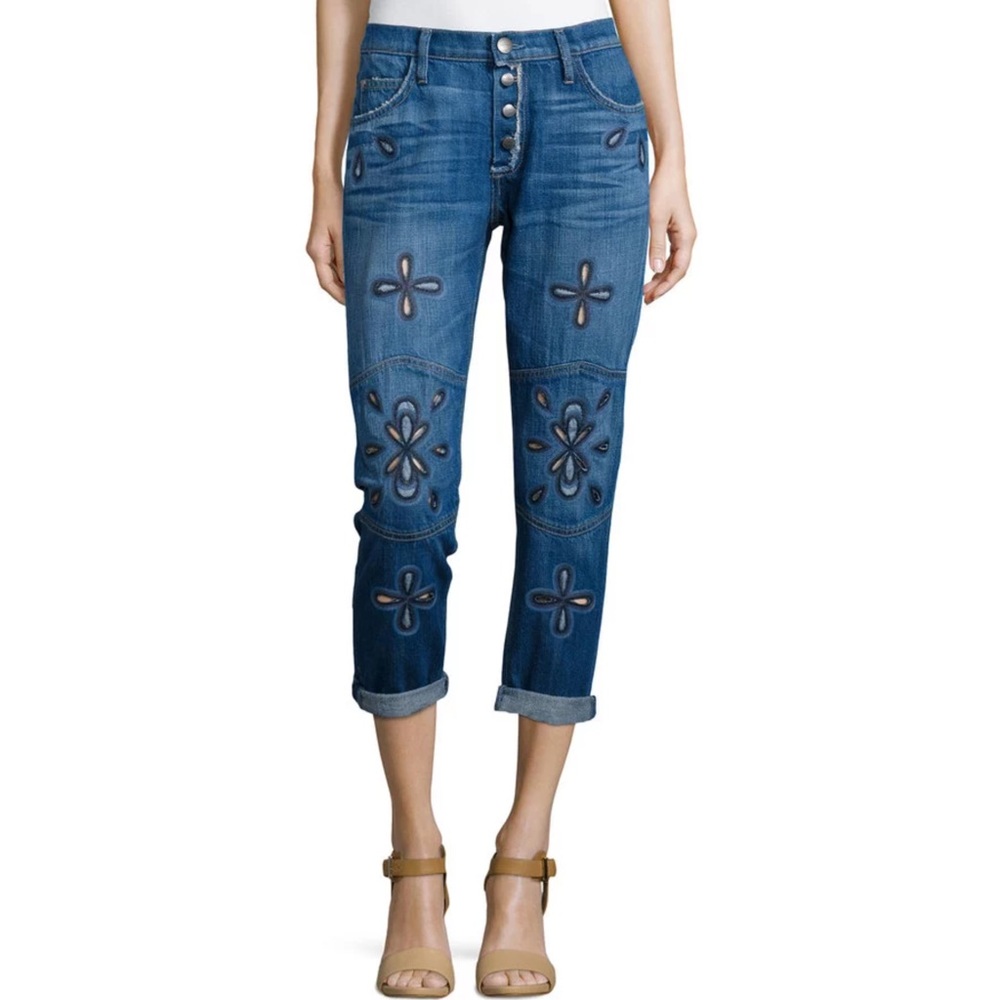 Current/Elliott The Fling Cropped Jeans Embroidery